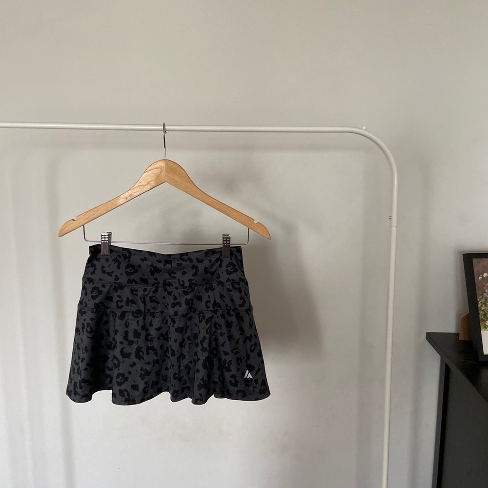 Ace Athletics Black and Grey Leopard Print Tennis Skirt